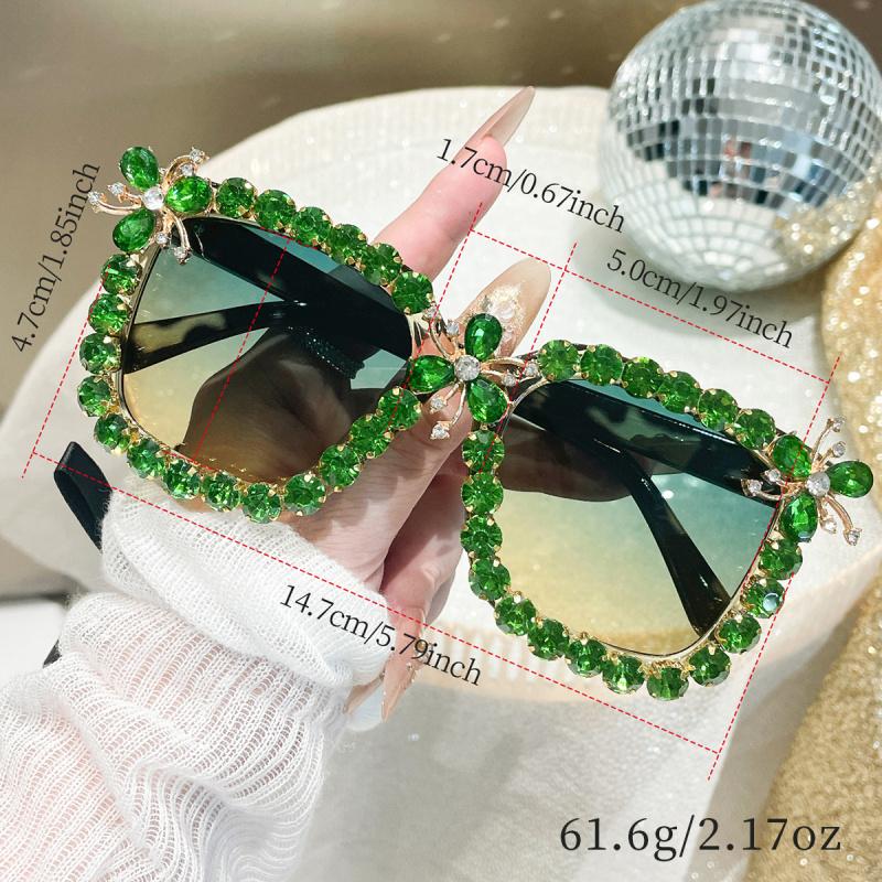 Womens Handmade Diamond Large Frame Sunglasses Trendy Street Style Luxury Sunshade Shades High End Fashion