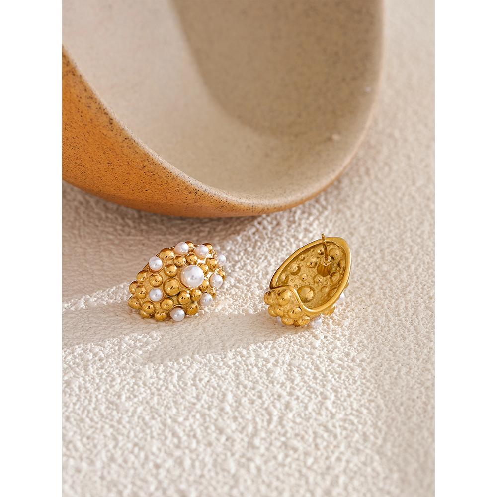 Yhpup Stainless Steel Vintage Fashion Imitation Pearl Fashion Earrings for Women Gold Color Jewelry