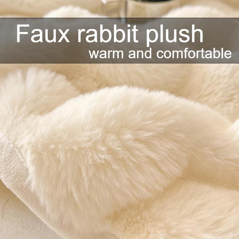 Winter Warm Plush Fitted Sheet Mattress Cover Fluffy Faux Rabbit Fur Bed Protector with Elastic Band for Home Hotel Drap De Lit