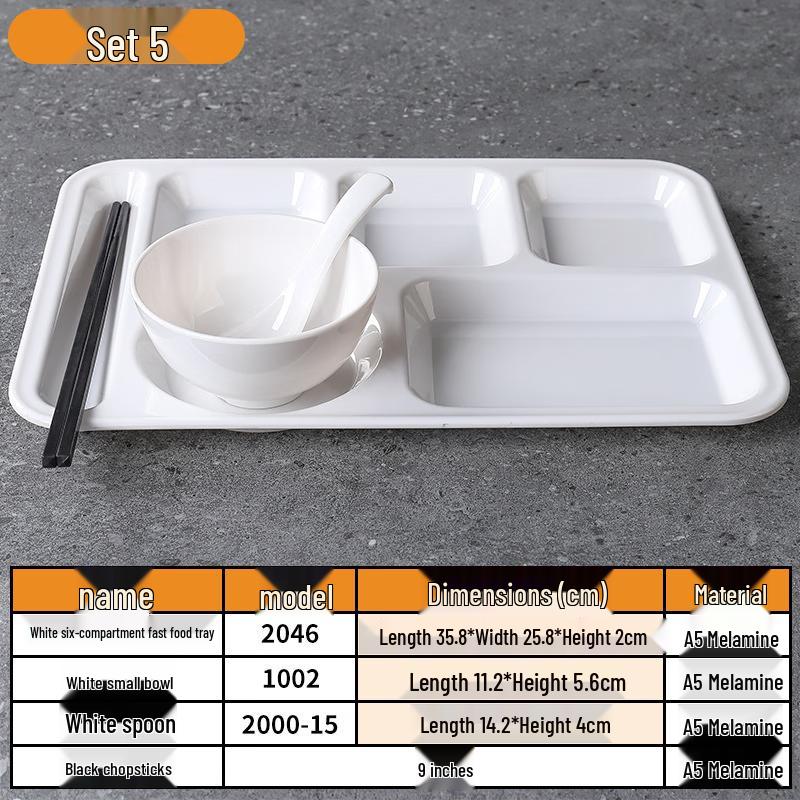 ShengJia Commercial Melamine 6-Compartment Meal Tray (3x 4-Piece Sets)