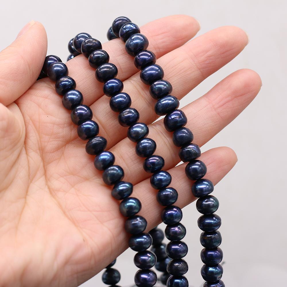 1String, Black Coin Pearl 8-9mm, Fashion Women Natural Freshwater Pearl Beads for Jewelry Making DIY Crafts, Luxury Bulk Gifts 36cm