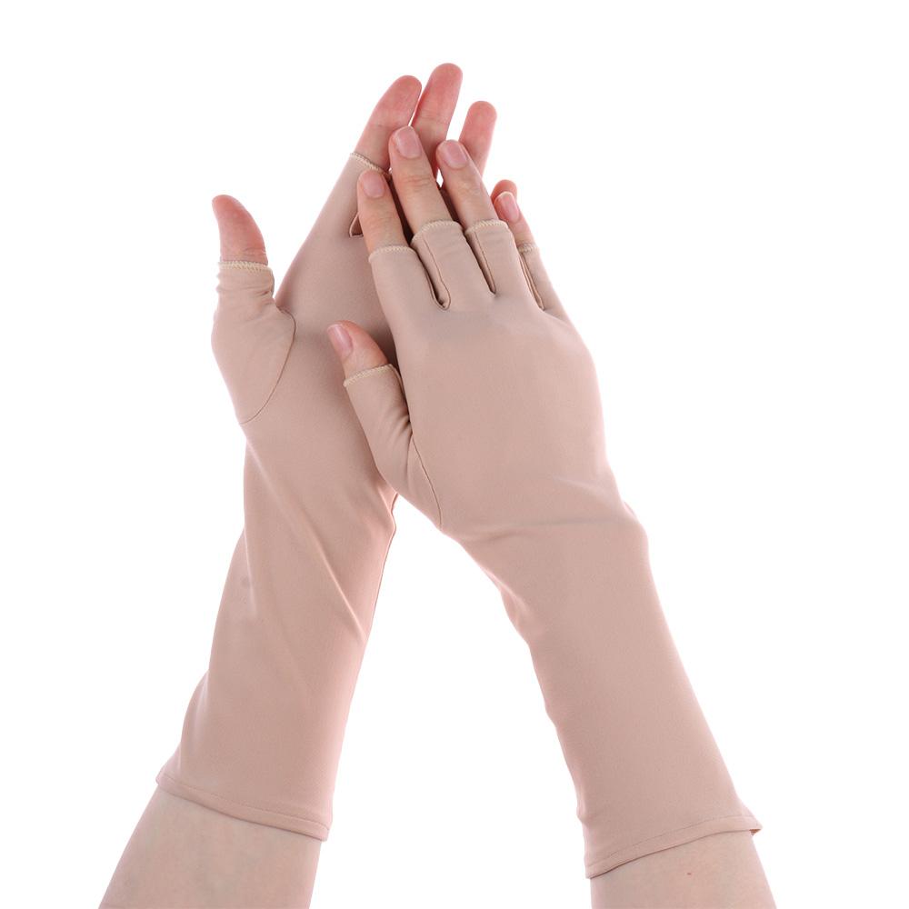 Sunscreen Protection Fingerless Long Gloves Women Arm Cool Summer Solid Mittens Half Finger Sleeves Black White Nude
