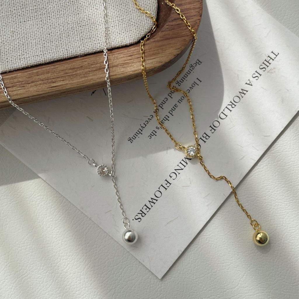 Simple personality ins wind bead pendant collarbone chain S925 pull-out vertical zirconium necklace women
