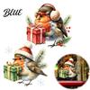 Christmas Bird Decorations Static Window Clings PVC Waterproof Decals with Santa Hat And Glass Film Gift Box Removable Stickers for Holiday