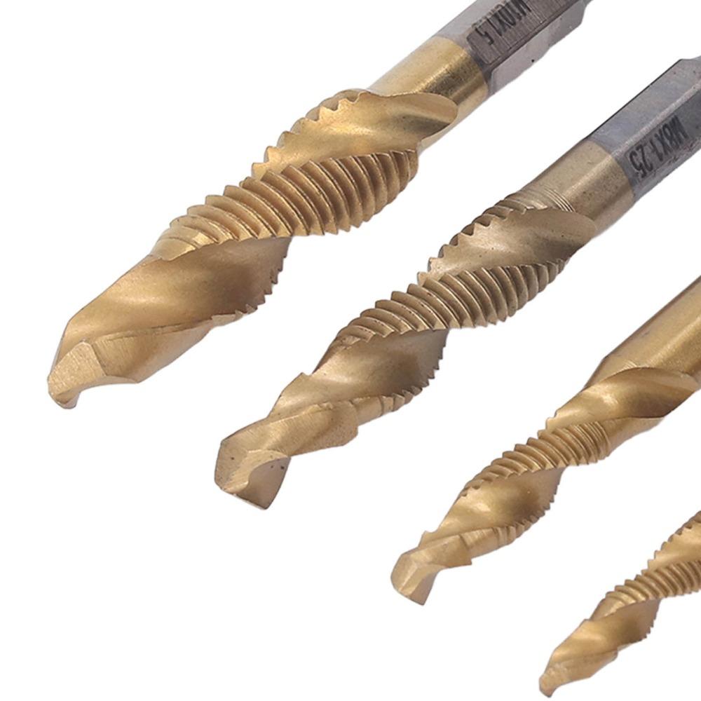 6pcs Titanium Coated Combination Drill Taps Ti-Plating Drill Tap Set Drill Tap Bit Set Tapping