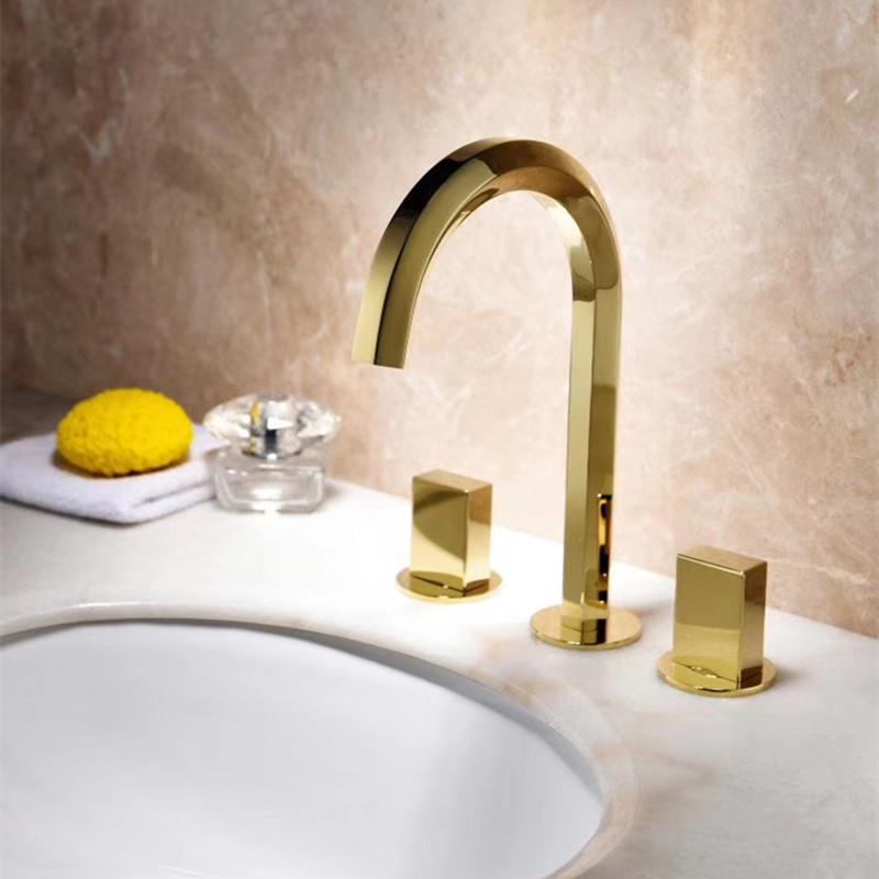 Widespread Bathroom Sink Mixer Luxury Gold Hot and Cold Basin Faucet Brass Black Chrome Finished Lavatory Tasp Top High Quality