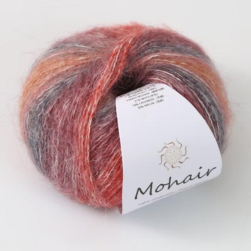Filato di lana mohair tinto in capo, filato di mohair colorato sfumato da 25 g, fatto a mano, fai da te, pronto da indossare, sciarpa, cappello