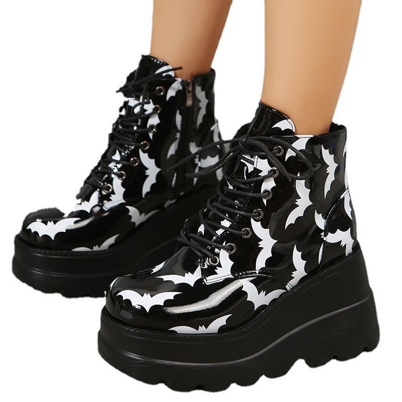Large Size Round Head Casual Autumn and Winter Thick-soled Lace-Up Side Zipper Boots Martin Boots