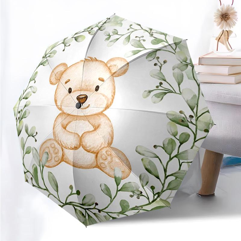 Cute Bear Pattern Folding Umbrella Fashion Auto-Open 8 Iron Ribs Plastic Handle Foldable Sunshade Perfect Christmas Gifts