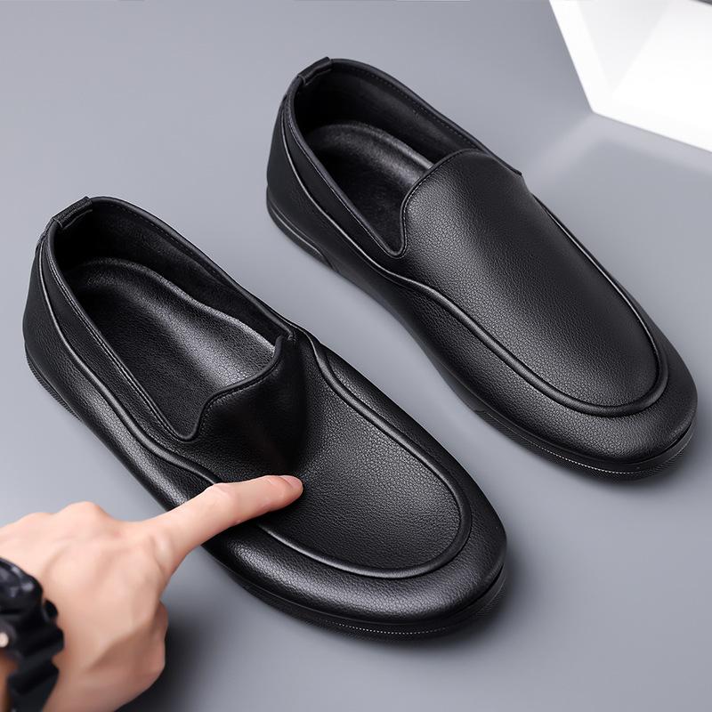 Fashion New Classic Brand PU Leather Men's Casual Shoes Black Lightweight Soft Flat Shoes Men's Breathable Outdoor Commuting Work Shoes