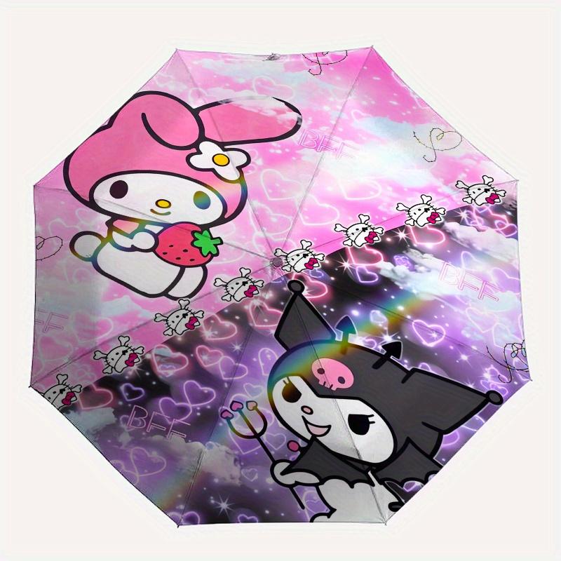 My Melody,Kuromi Automatic Folding Umbrella-Simple 8-Rib Design, Bright Cartoon Pattern, Durable Iron Frame, Suitable For Travel, Outdoor, B