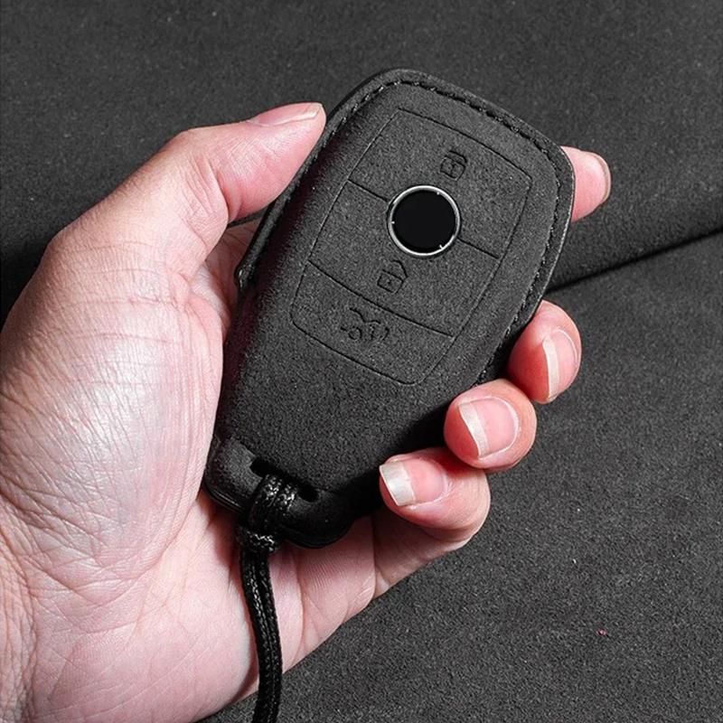 Leather Car Key Case for Mercedes Benz E Class W213 W205 E200 E260 E300 E320 AMG CLA 2018 2019 2020 Remote Suede Fob Shell Case