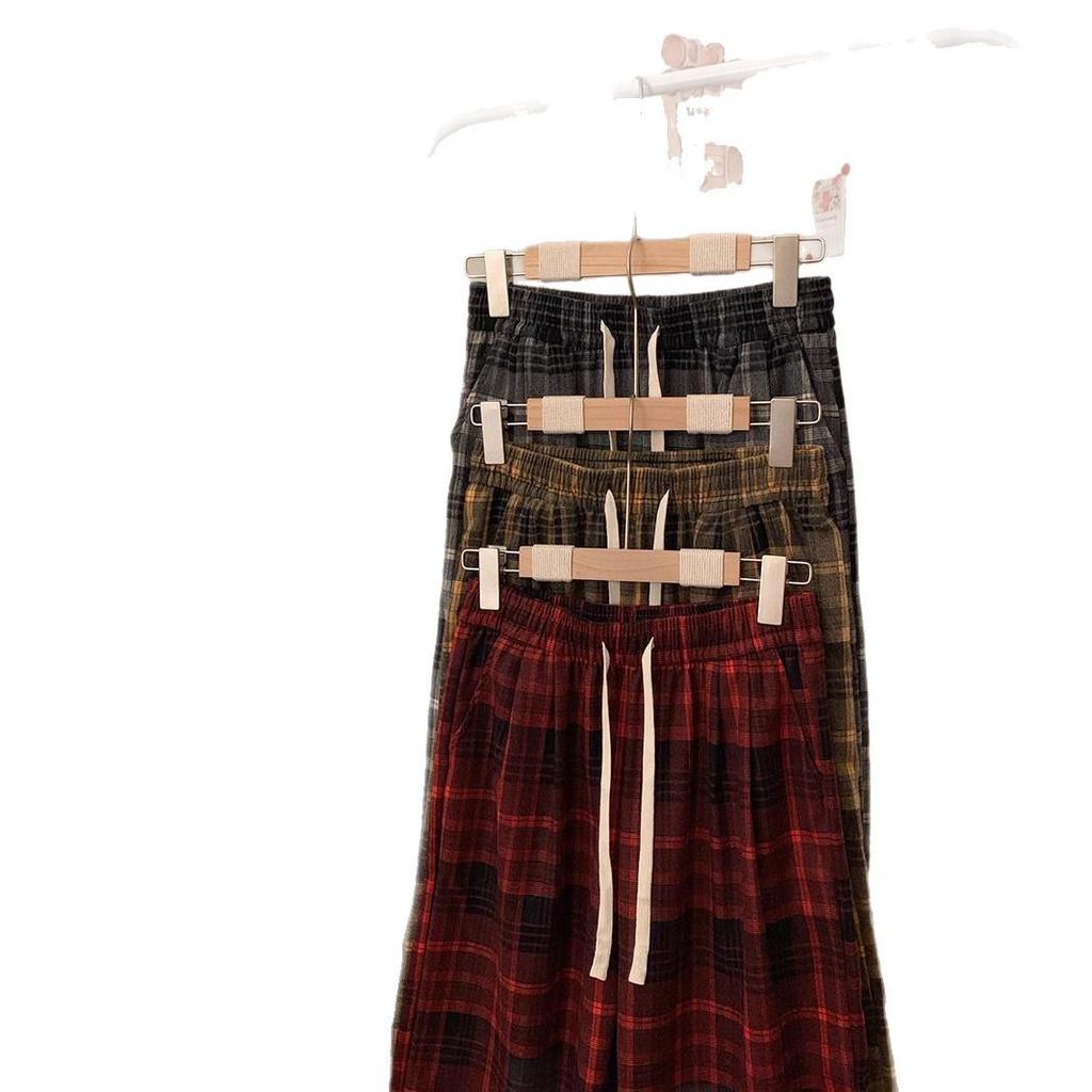 Women's Korean Style High Waist Plaid Wide Leg Pants - Retro, Loose, and Slimming for Spring & Autumn
