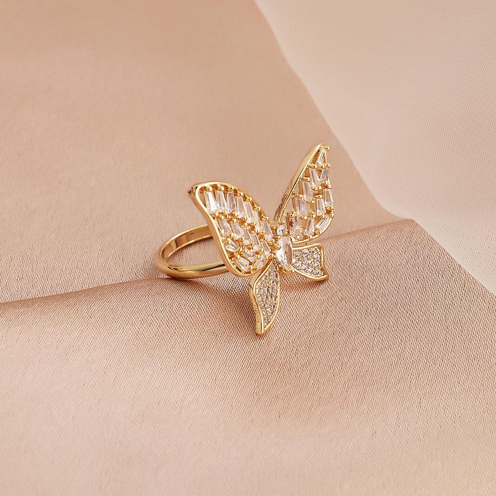 

Кольцо в корейском стиле с цирконом и бабочкой, открывающееся, для женщин