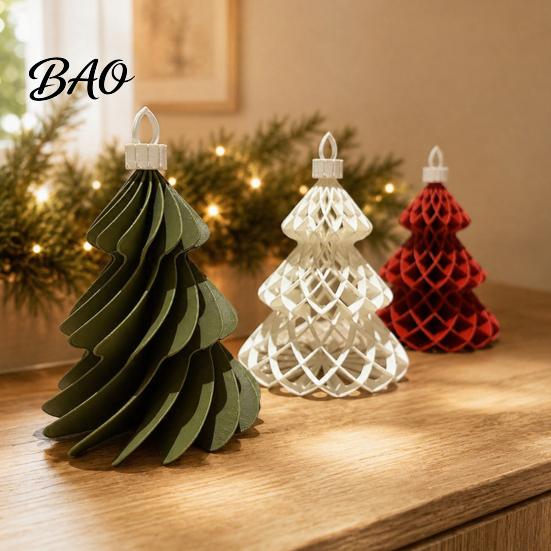 Lightweight 3D Christmas Tree Decor Printed Ornament, Honeycomb Origami Hanging Decoration Modern Xmas Window Decorations for Holiday Party