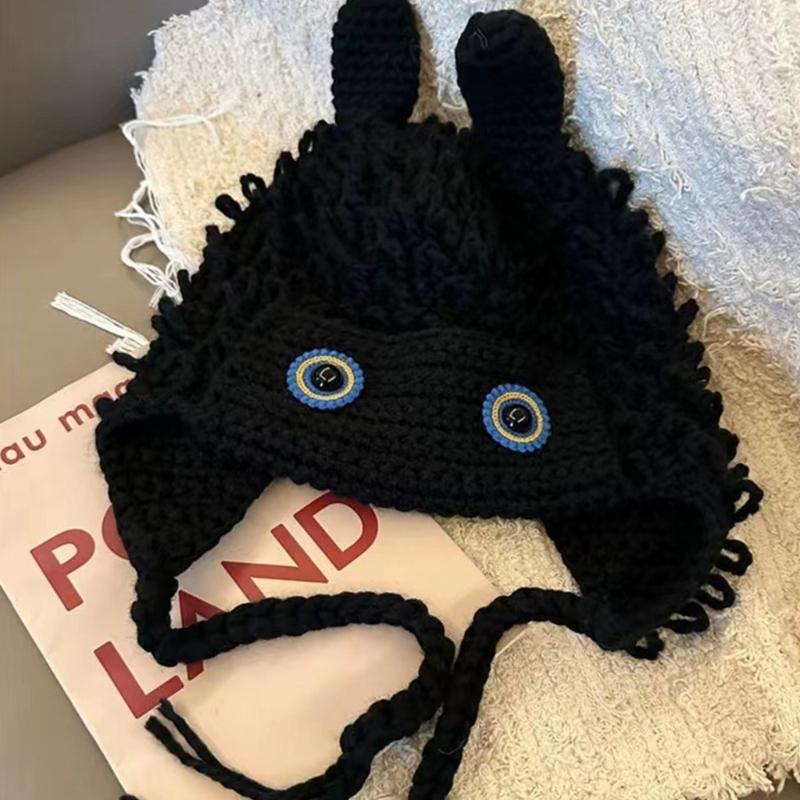 Winter Warm Knit Hat for Women Funny Monsters Hat Hooded Skull Hat Outdoor Activity Cap Windproof Headwear Pullover Hat