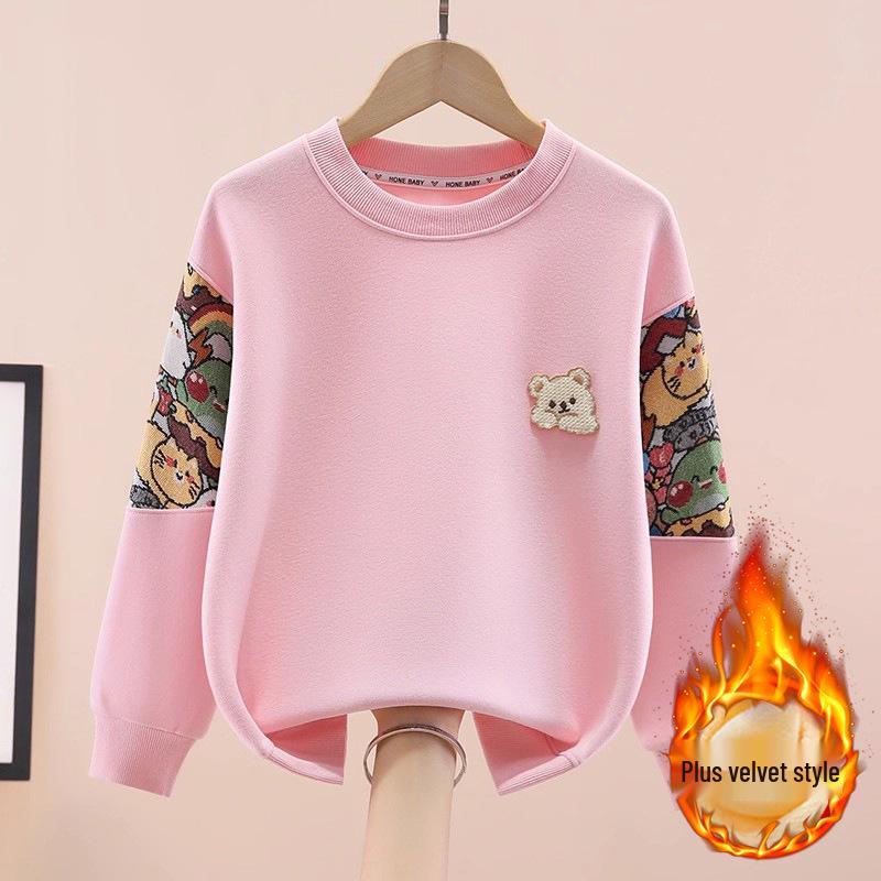 Girls' White Long Sleeve Sweatshirt - Spring Fashionable Top for Children