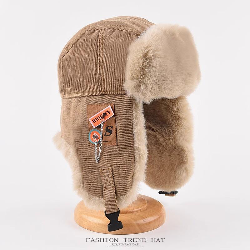Winter Warm Fleece Lined Beanie Hat Men Women Windproof Ear Protection Riding Cap Korean Style Cotton