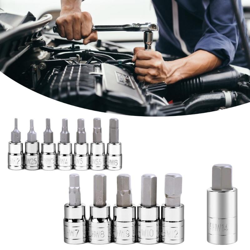 13Pcs Allen Head Hexagon Socket Set Hexagon Bit Socket Set Allen Hexagon Bit Socket Set, Metric 2-14mm Allen Socket Set