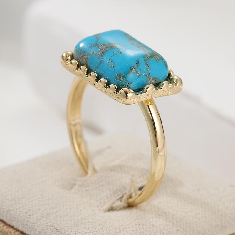 Anello da Donna Etnico Intarsiato Turchese Sintetico Colore Oro Vintage Geometria Uso Quotidiano Gioielli per Feste Regalo di Anniversario