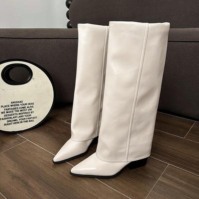 Kniehohe Stiefel mit quadratischem Absatz, moderne Stiefel für Frühling/Herbst, Slipper, Damenschuhe im Angebot 2024, neue spitz zulaufende Stiefel mit hohem Absatz für Damen