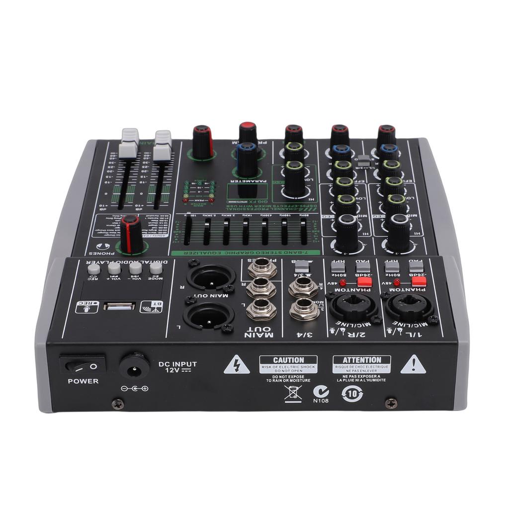 4 Channel Sound Mixer Stereo Bluetooth Mixing Console for Live Recording Karaoke 99 Bit Digital Signal Processor 7 Band