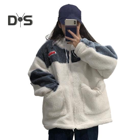 

Женское зимнее пальто с цветными блоками, толстое, мягкое, плюшевое, морозостойкое, лоскутное, с большими карманами и длинными рукавами, на шнурке, женское уличное пальто S синий