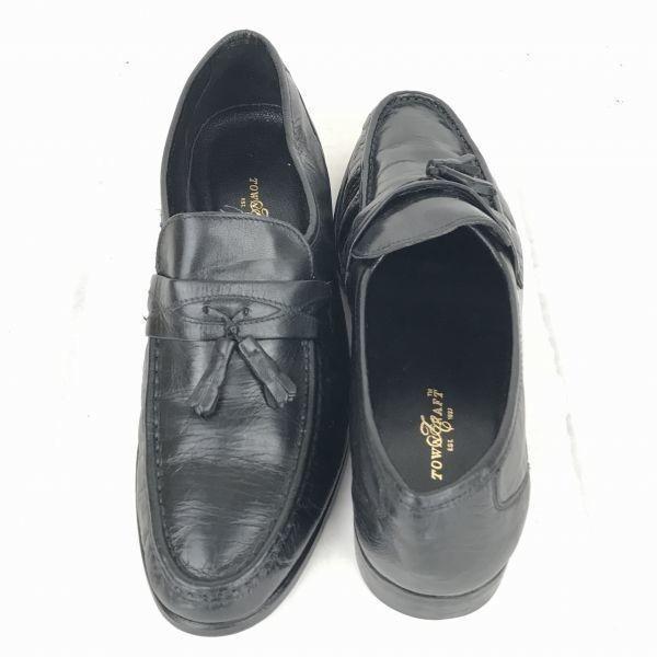 Zapatos de vestir de negocios vintage Towncraft de cuero granulado Mackay con borlas de los años 80-90, talla 28.0, negros(USADO)