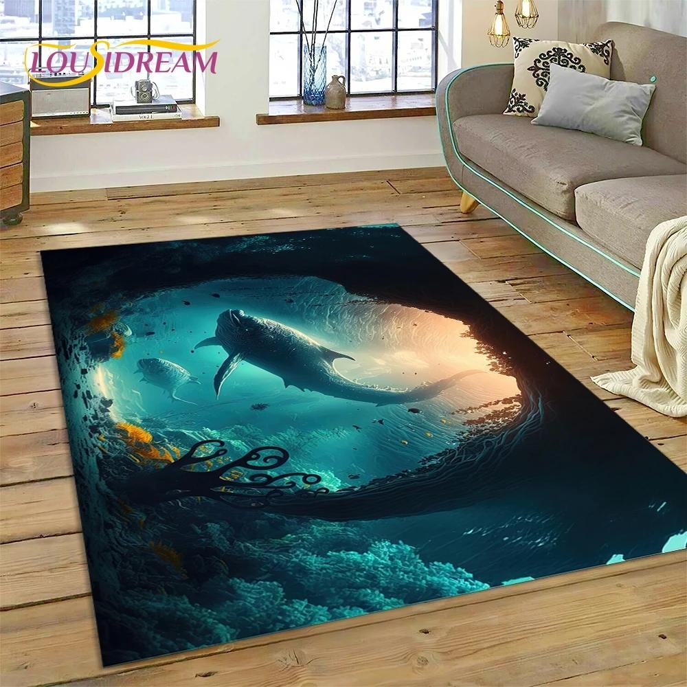 3D Podmořský svět Mořské dno Kreslený koberec s delfínem Koberec pro obývací pokoj Ložnice Domácí dekorace, Protiskluzová dekorace na pohovku Dárek Dítě