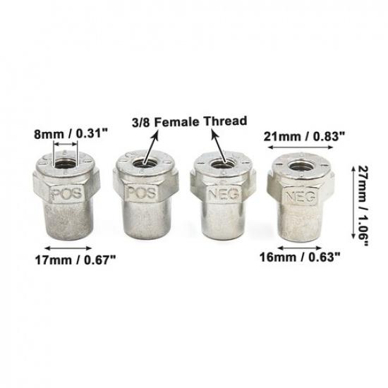 2 Pair 8mm Diameter Zinc Alloy Positive Negative Battery Post Terminal Adapters