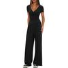 Solid Color 2 Pieces Casual Outfit Set, V Neck Long Sleeve Top + Wide Leg Pants, Knit Relaxed Matching Sports Loungewear Suit for Women