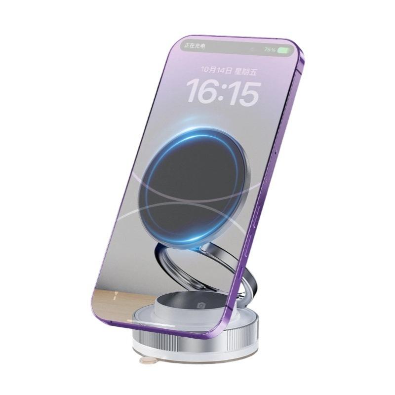 Car Holder Vacuum Magnetic Phone Bracket Strong Magnet Suction Design Multi-angles Adjustment Foldable Navigation Stand