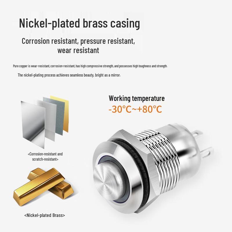 12mm Waterproof Metal Momentary Push Button Switch with Blue Annular LED