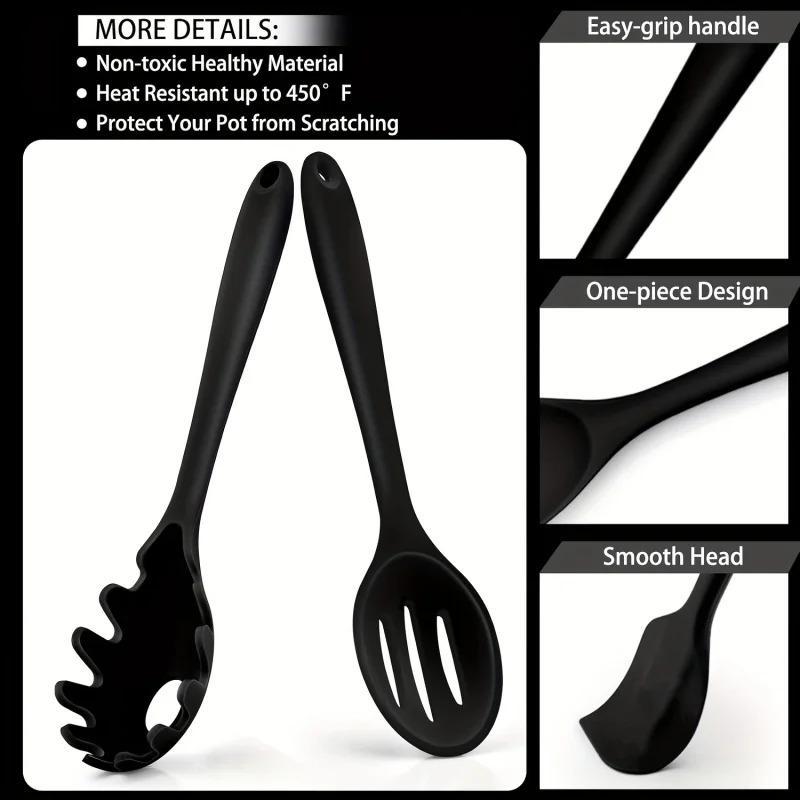 1/7-Piece Silicone Kitchen Utensil Set - Non-Stick Spatula, Spoon, Skimmer, Pasta Clip & More for Cooking & Baking