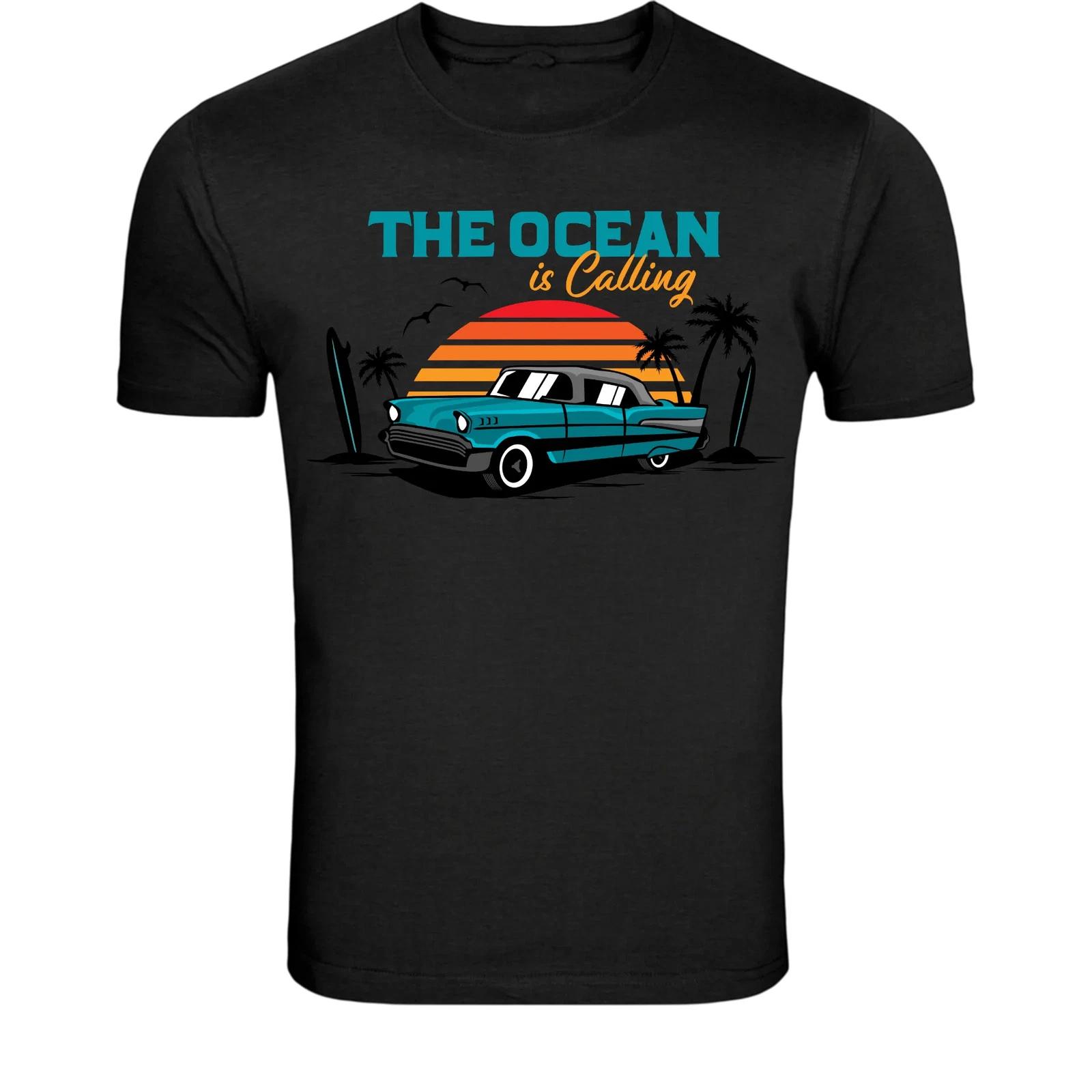 The Ocean Is Calling Surf Car T-Shirt - Retro Beach Vacation S