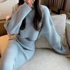 Completo Due Pezzi Lavorato a Maglia da Donna: Maglione Largo con Scollo Alto Abito Midi a Svasatura Stile Coreano Chic Pigro