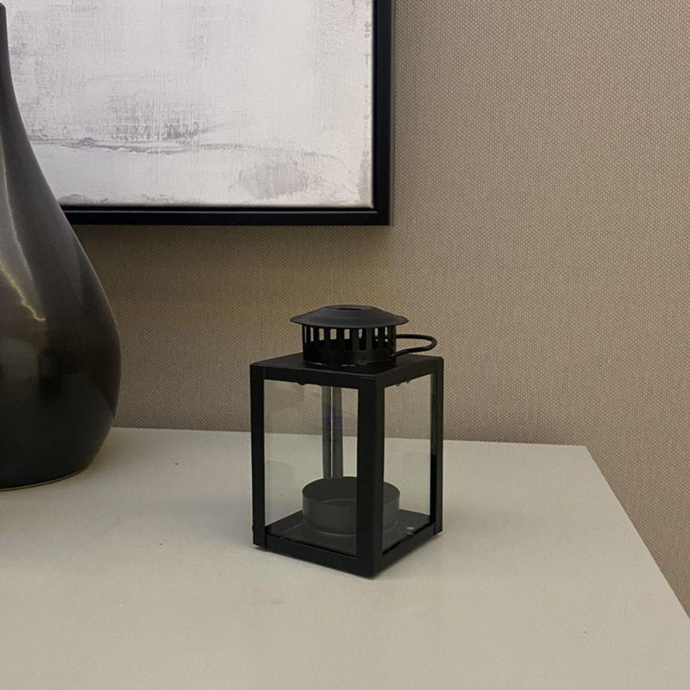 Wind-proof Lantern Candle Stand Black Outdoor Tea Light Iron Wind Lamp  Festival Gift