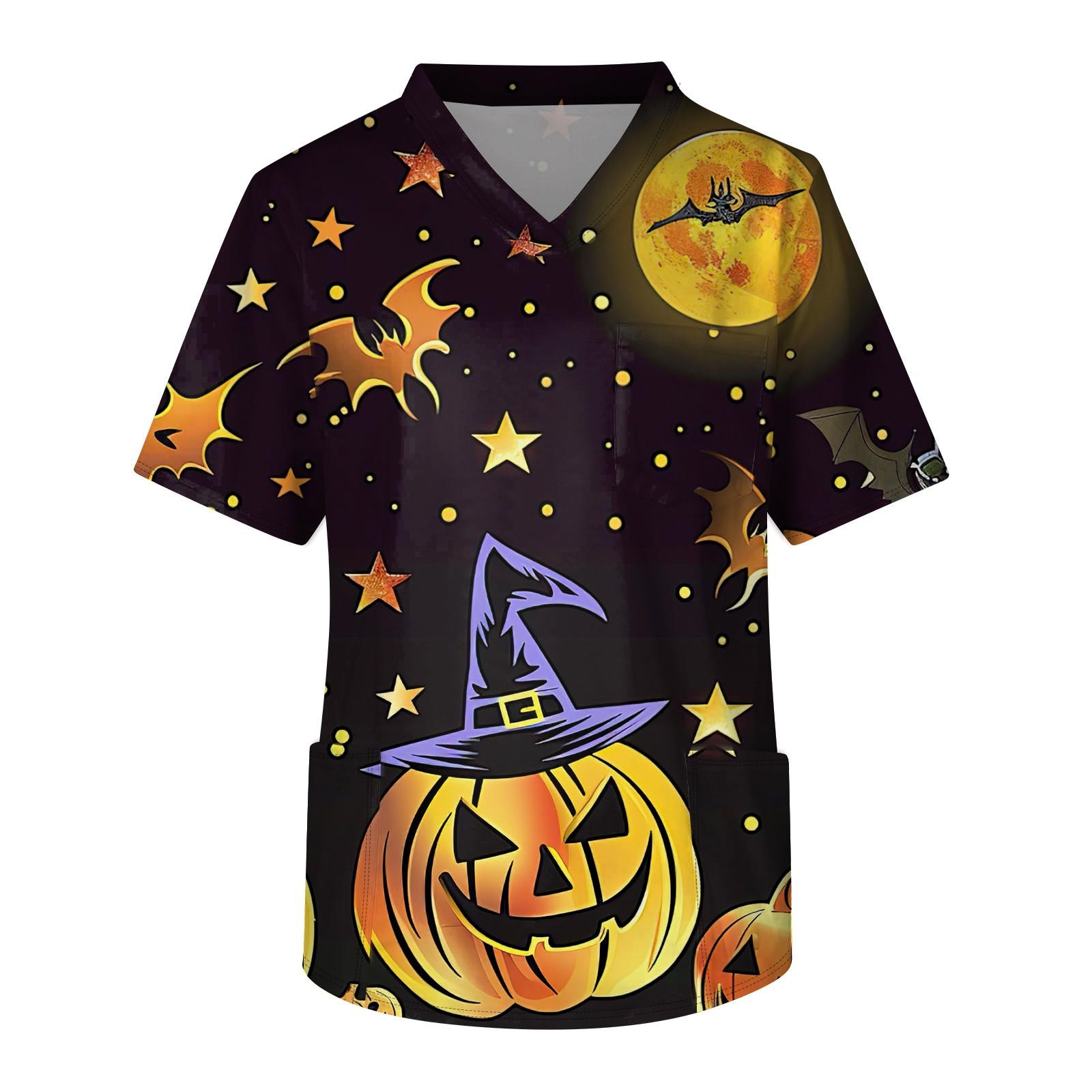 

Мужской топ с короткими рукавами и v-образным вырезом на Хэллоуин с принтом на груди и карманом для ухода за кожей XL