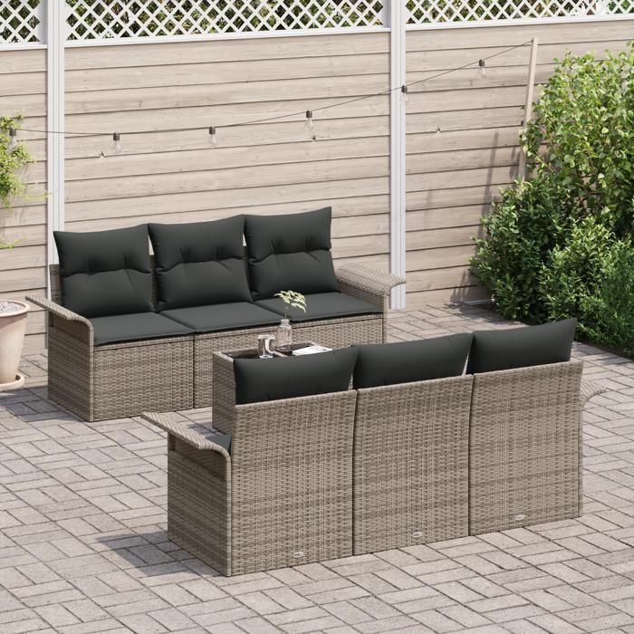 Ensemble de canapés de jardin de 7 pièces vidaXL avec coussins en poly rotin gris, Canapé de jardin 2 places vidaXL353918