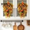 Decorative Fall Home Accessories Artificial Teardrop Swag, Faux Pumpkins Berries Pinecones Leaves Door Autumn Water Drop Swag Harvest Wreath