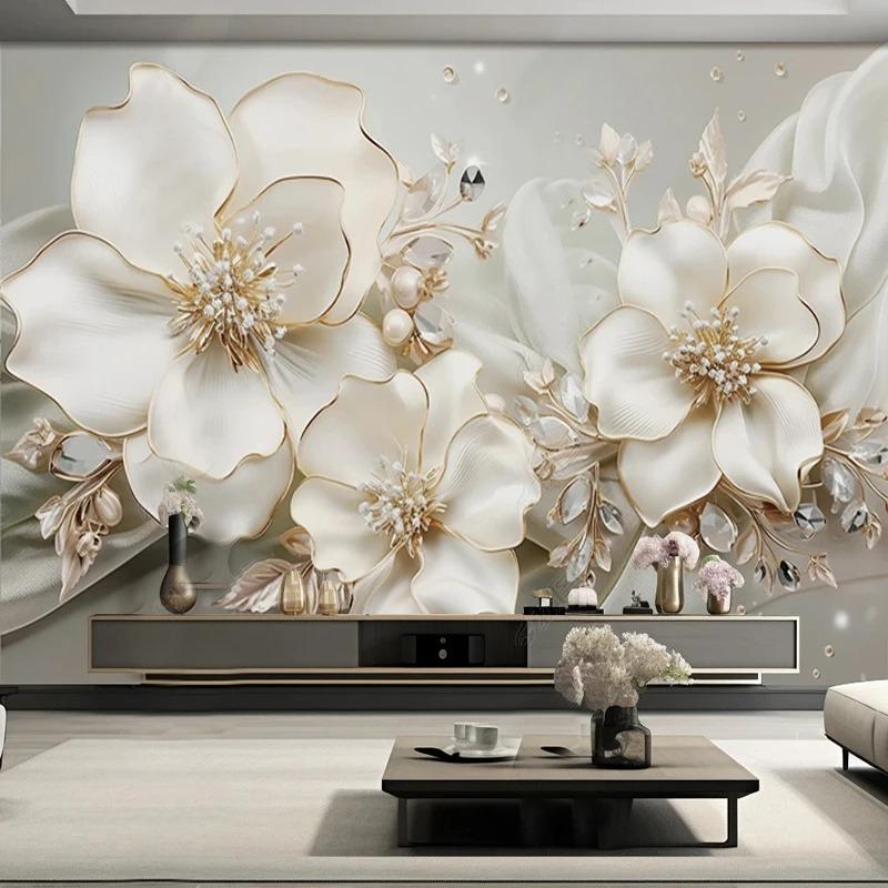 Light Luxury 3d Wallpaper Beautiful Jewelry Flower Relief Wall Murals Living Room Tv Sofa Bedroom Home Decor Mural