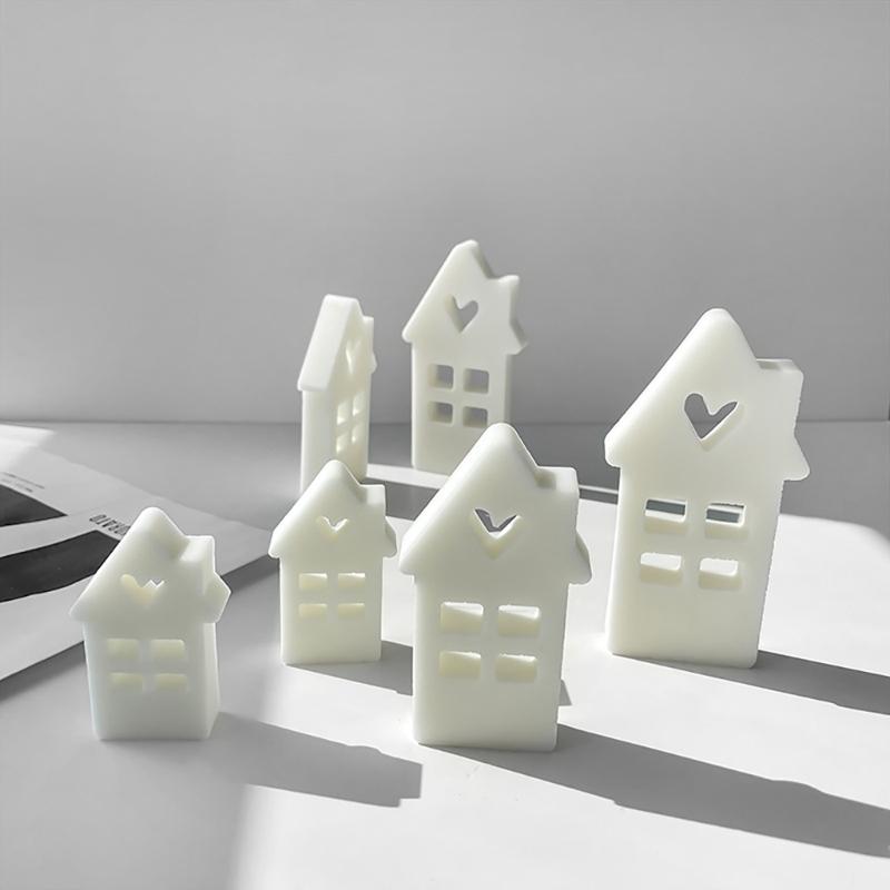House Shape Candle Mold Heart Resin Mold for Candle Gypsum Ornament Silicone Mould Home Decorations Valentines Day Gift