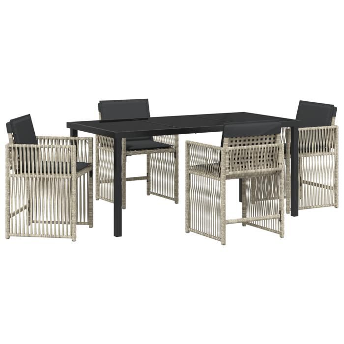 VidaXL Ensemble de Repas de Jardin 5 Pièces Avec Coussins Gris Clair Poly Rattan 3380667
