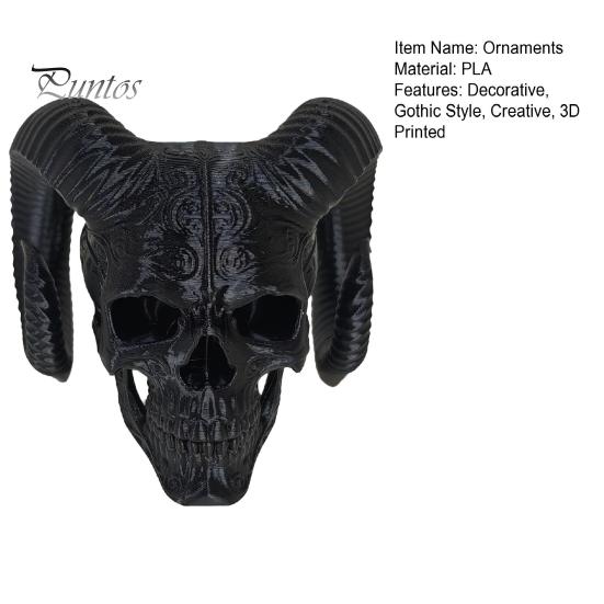 Personalized Goth Room Decor 3D Printed Goat Horn Skull Ornament, Gothic Ram Horned Devil Handmade Style Desktop Skull, Halloween Dark Statue for Home