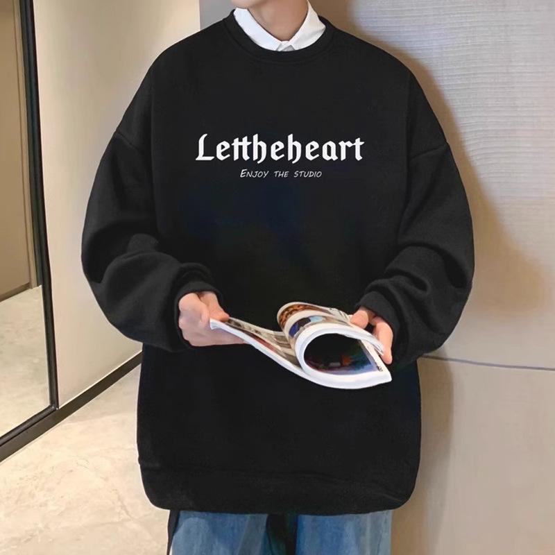 

Men s Round Neck Long Sleeve Hoodie - 2025 New Autumn/Winter Trend, Casual Velvet Pullover XL