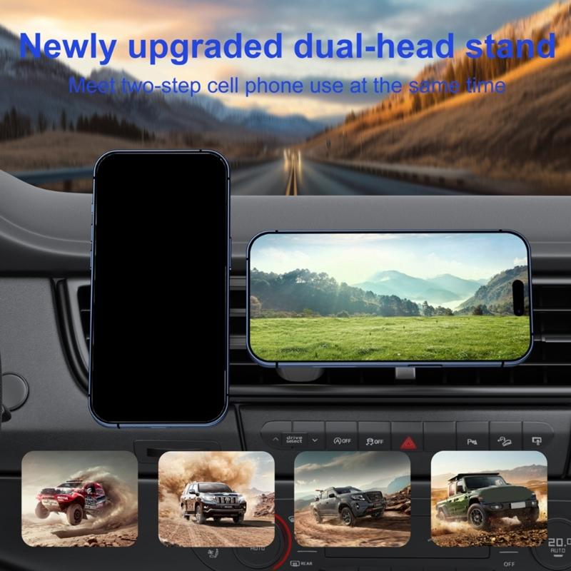 Support de téléphone de voiture magnétique double avec une force de 66 lbs pour une tenue sécurisée Rotation à 360 degrés Design compact Convient à la plupart des véhicules