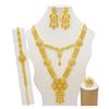 Set de bijuterii de culoare aurie din Dubai indian pentru femei Set de colier lung de mireasă, colier nigerian, bratara, cercei, seturi de inele