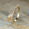 Cute Female Crystal Angel Wing Pendant Ring Trendy Gold CopperColor Engagement Ring Charm Zircon Stone Wedding Rings For Women