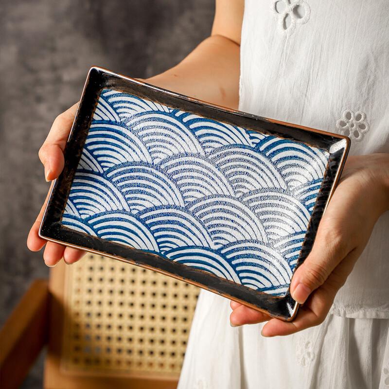 Donzhu Sea Wave Ceramic 15-inch Rectangular Sushi Plate