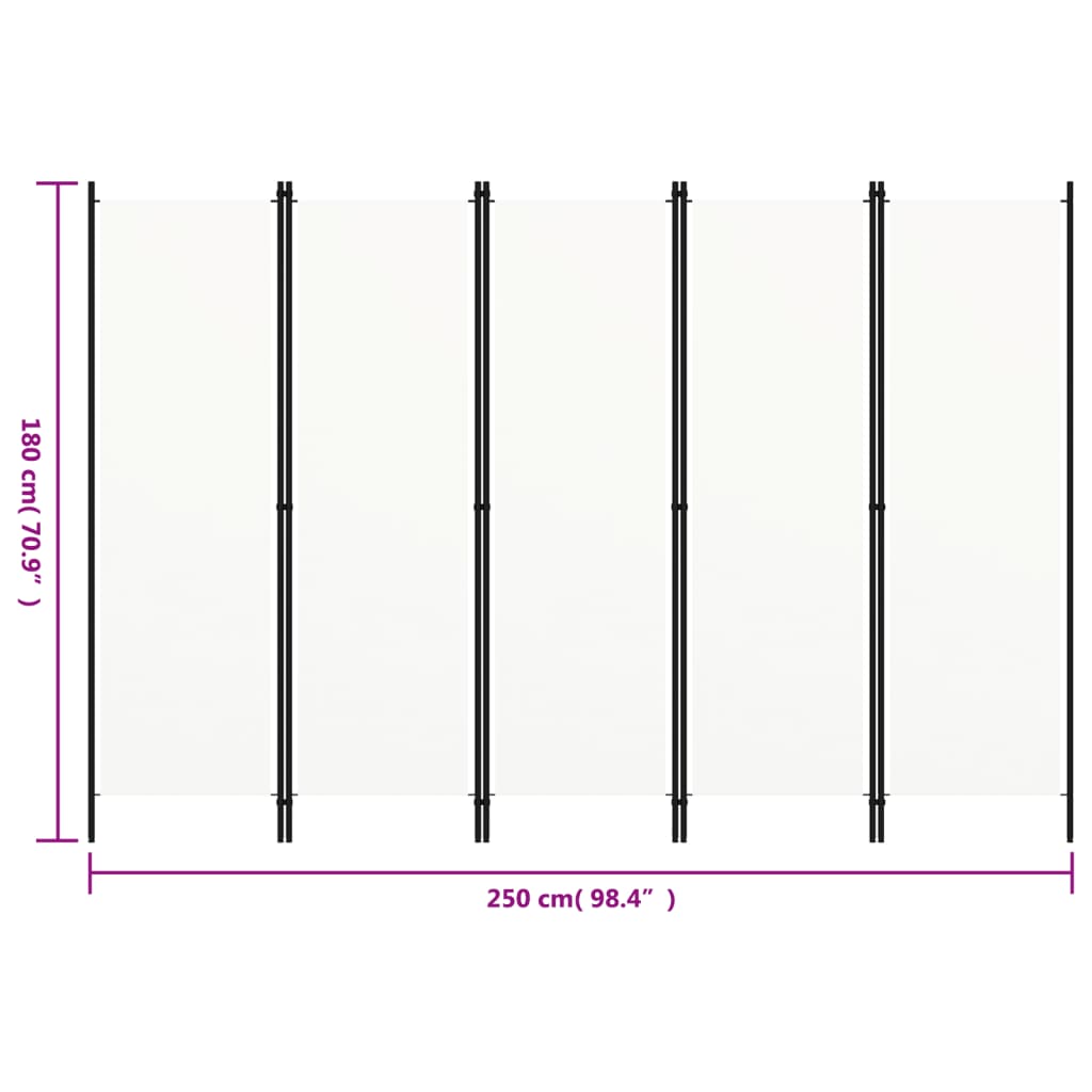 vidaXL 5-tlg. Raumteiler Weiß 250x180 cm
